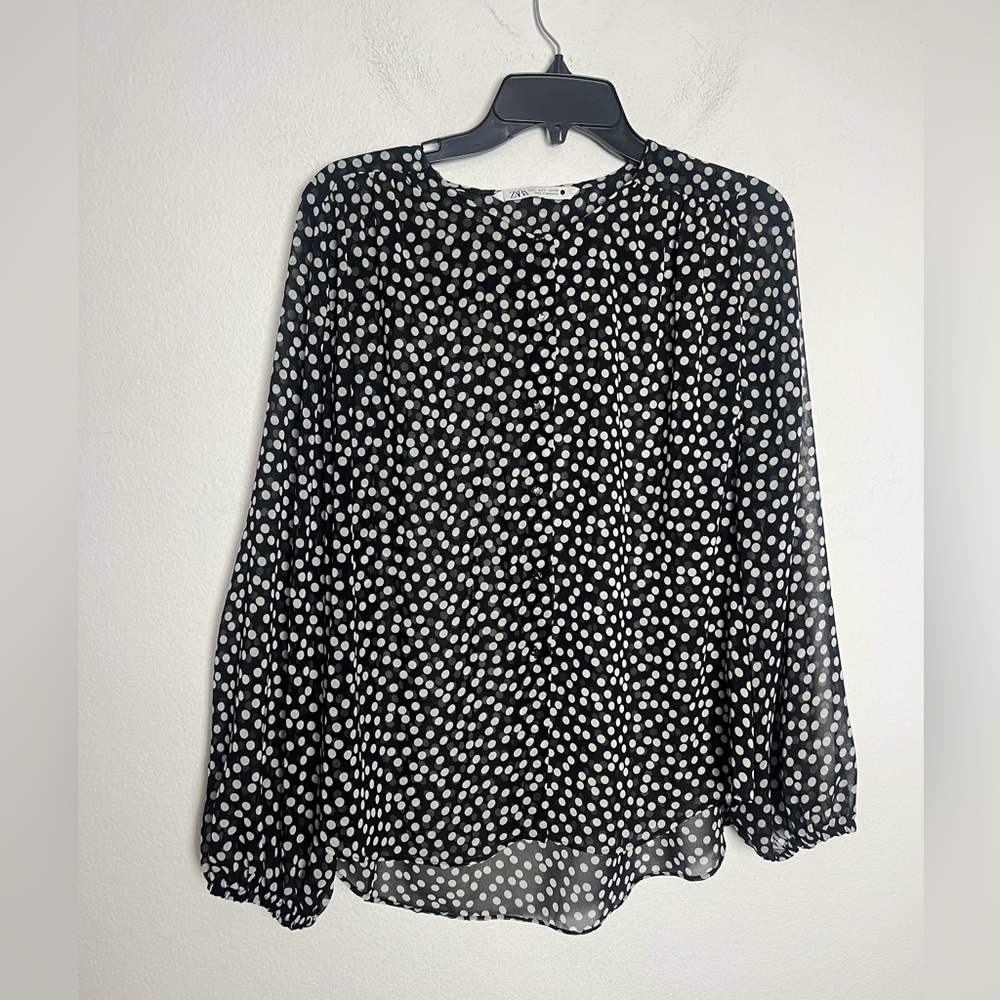 Zara Black & White Polka Dot Blouse